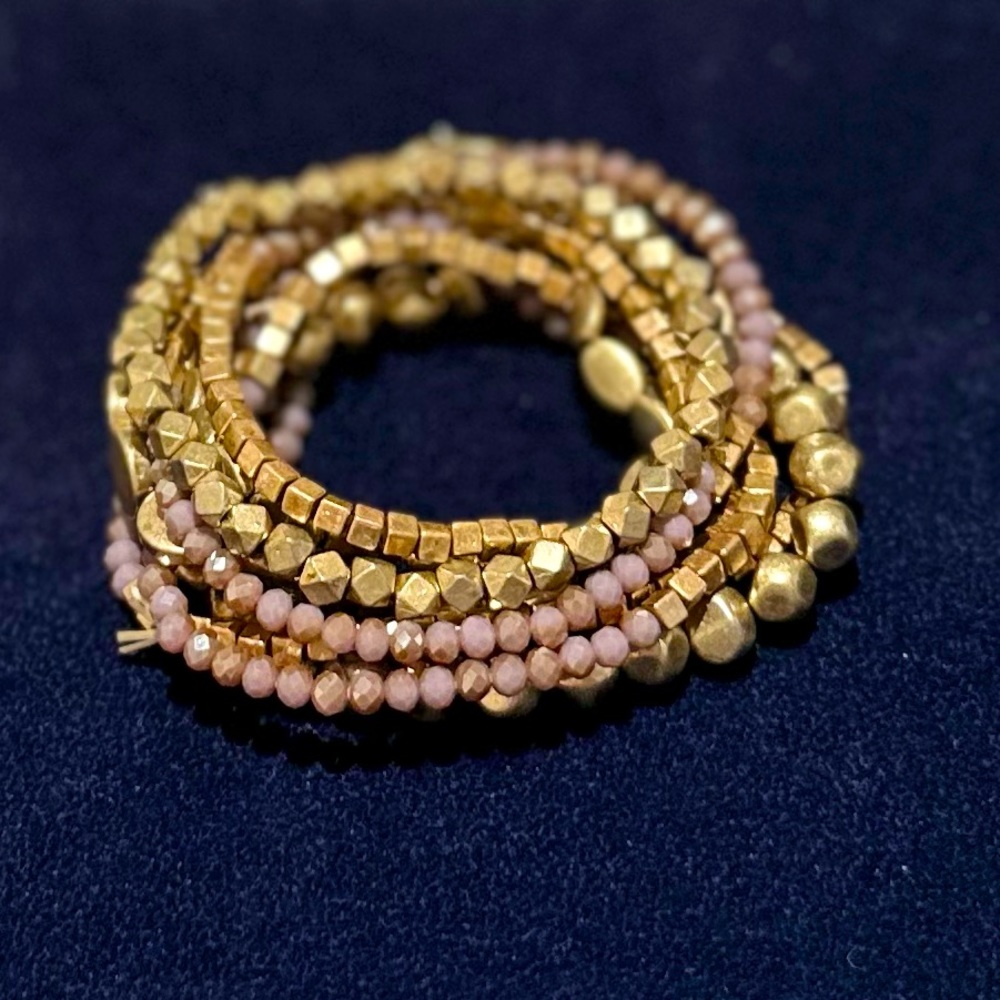 Beaded Stack Bracelets. Gold & Amethyst - image 1